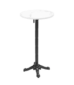 Oviala 60 cm ronde hoge tafel kantelbaar wit/zilver en zwart marmeren blad
