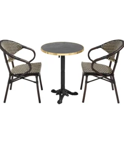 Oviala 60 cm verstelbare zwartmarmeren terrastafel en 2 zwarte stoelen