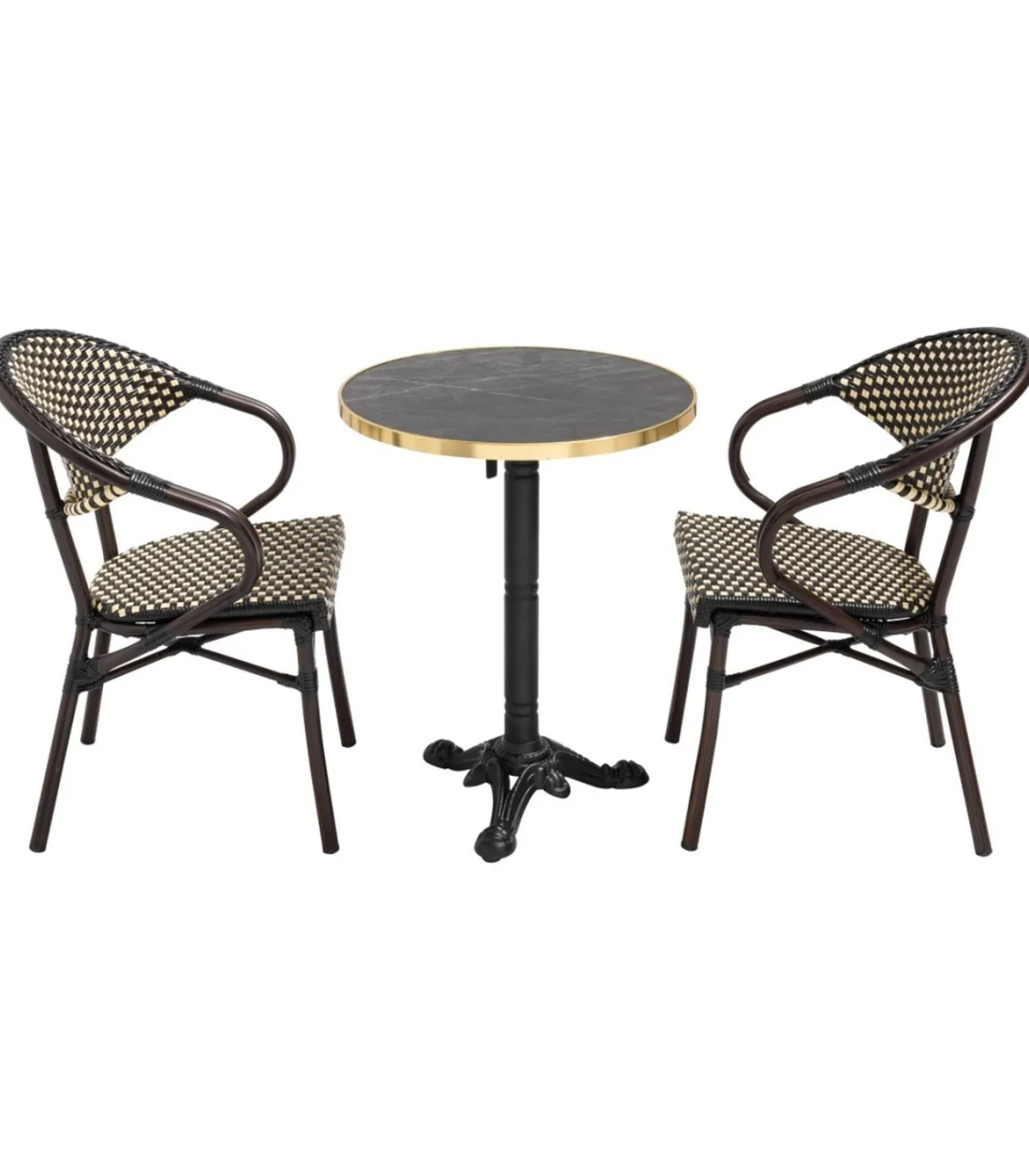 Oviala 60 cm verstelbare zwartmarmeren terrastafel en 2 zwarte stoelen