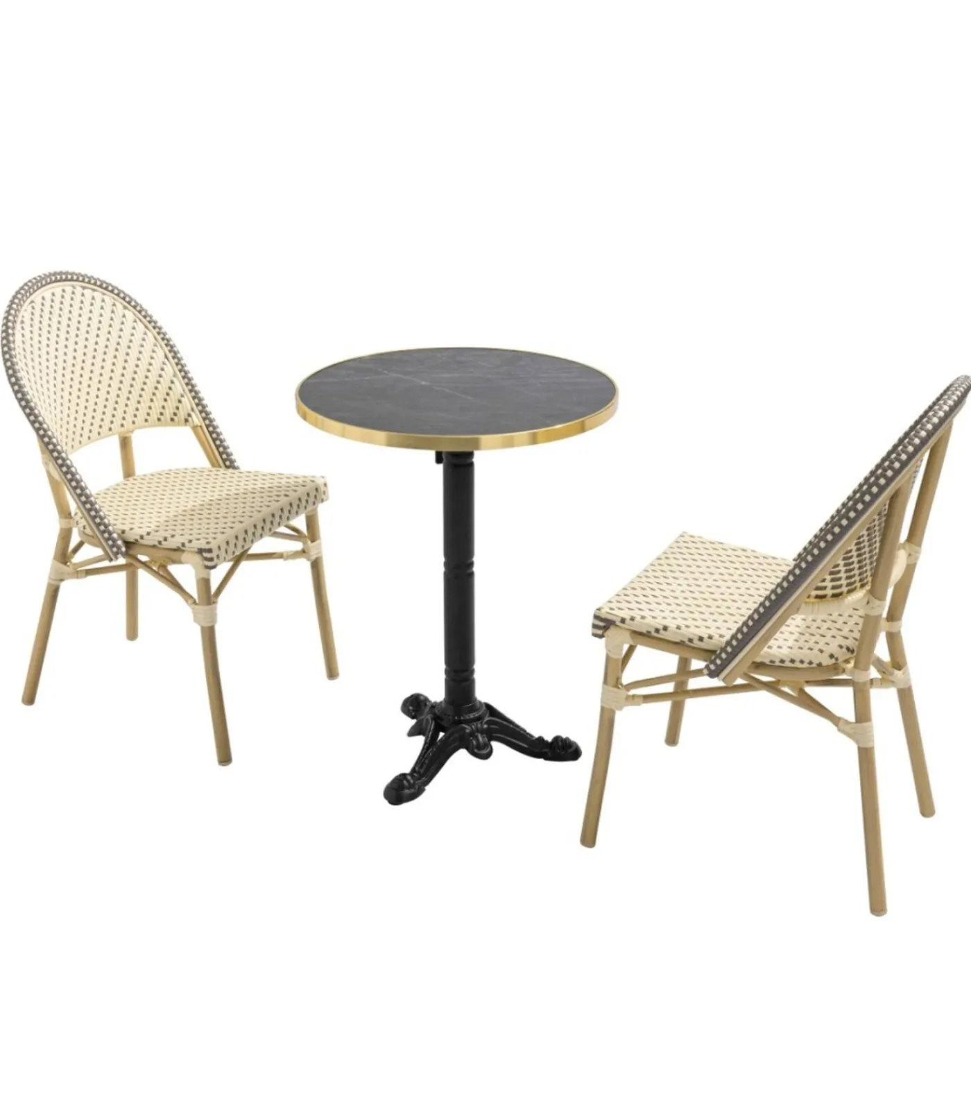 Oviala 60 cm verstelbare zwartmarmeren terrastafel en 2 grijze stoelen