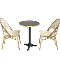 Oviala 60 cm verstelbare zwartmarmeren terrastafel en 2 grijze stoelen