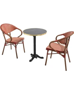 Best 60 cm verstelbare zwartmarmeren terrastafel en 2 rode stoelen Tuinmeubelen