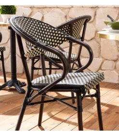 Oviala 60 cm witte marmeren verstelbare terrastafel en 2 zwarte stoelen