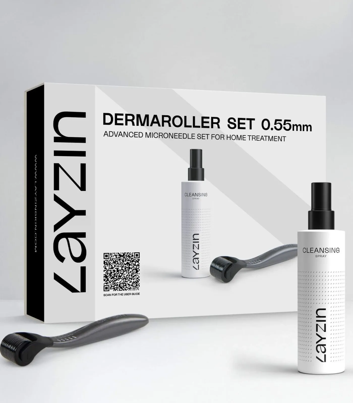LAYZIN 0.55 mm Dermaroller SET inclusief Cleansing Spray