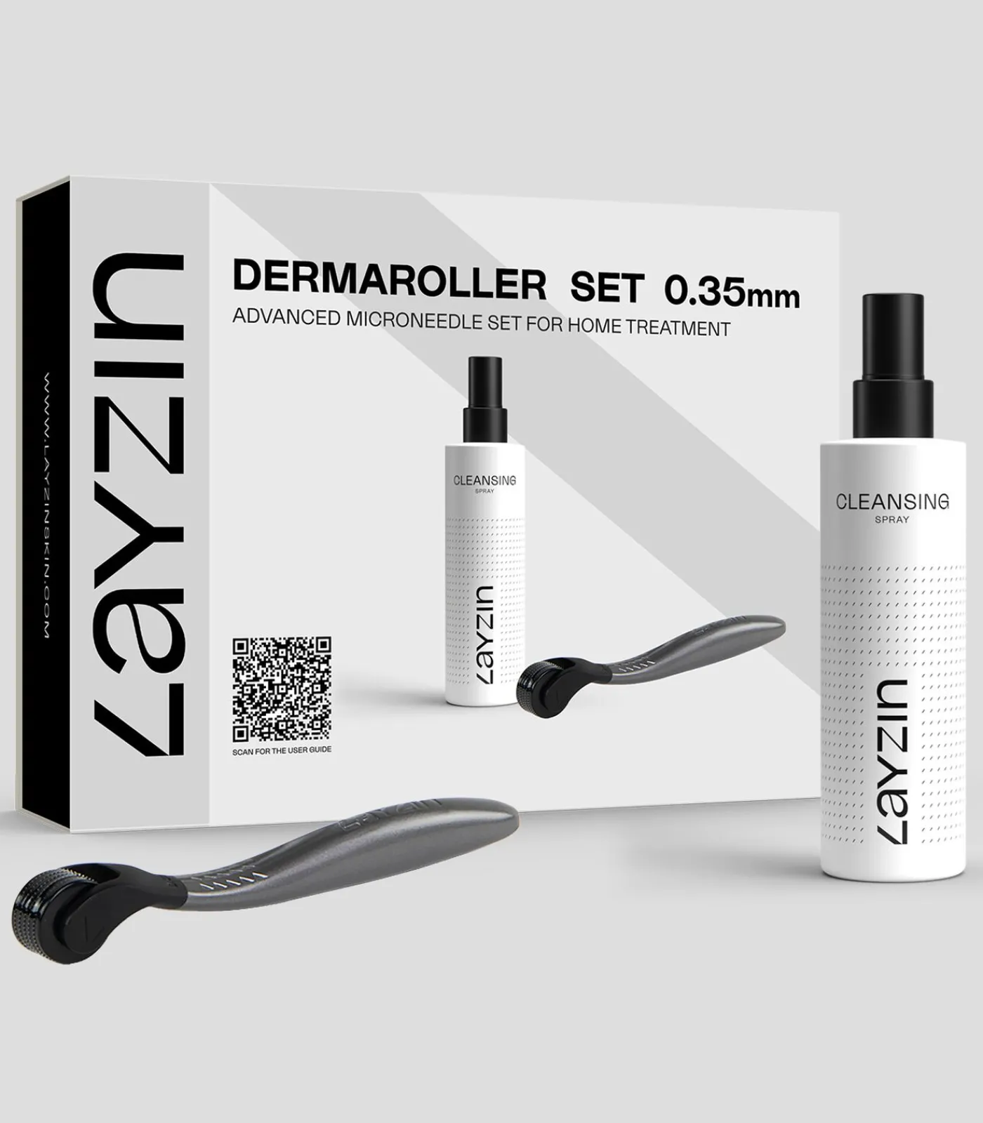 LAYZIN 0,35 mm Dermaroller set inclusief cleansing spray