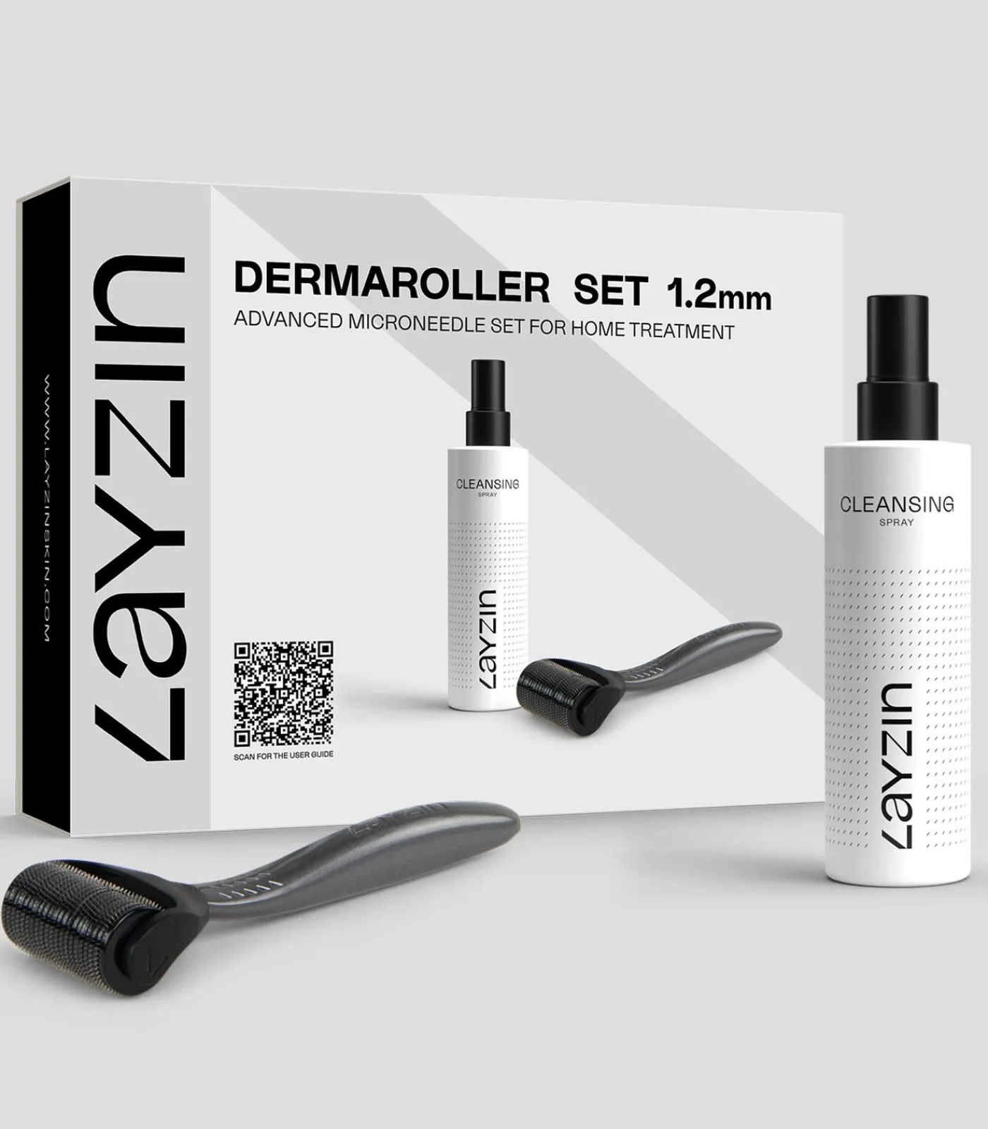 LAYZIN 1,2 mm Dermaroller set inclusief cleansing spray