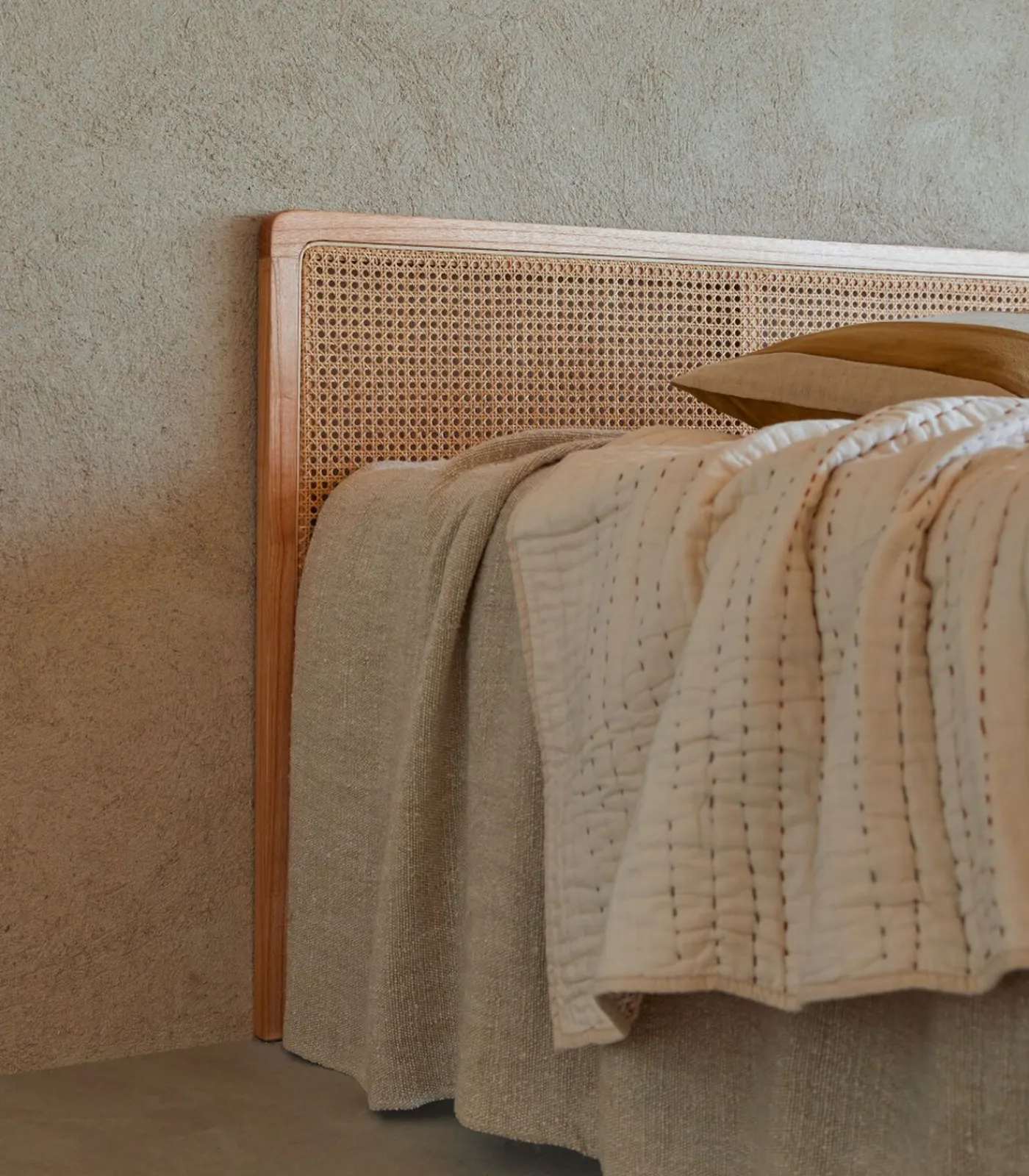 Adèle - Hoofdbord van gevlochten riet 160 cm Bedden