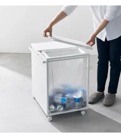 YAMAZAKI Afvalscheidingsprullenbak met wielen - 2 comp - Tower - Wit