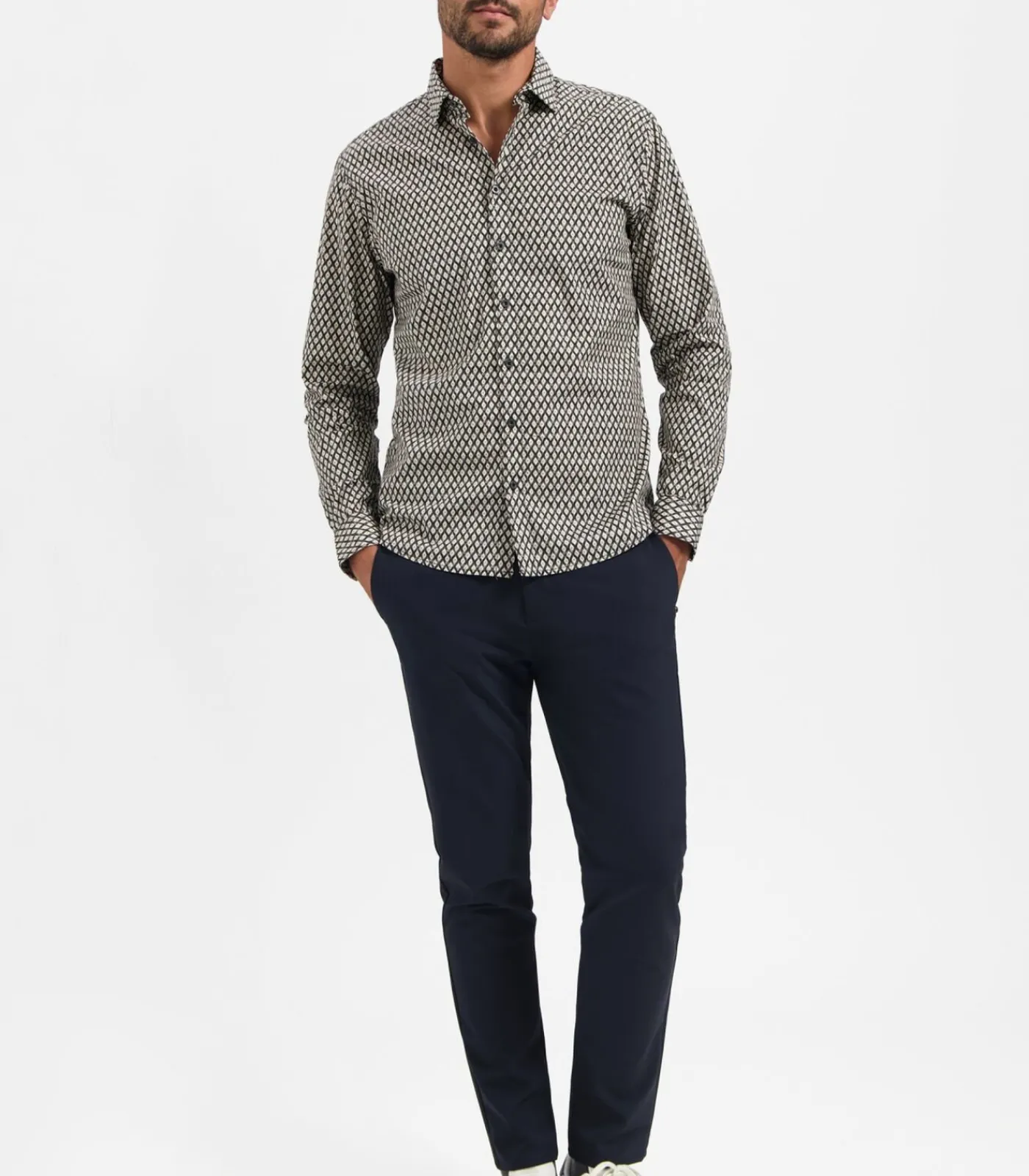 Hot Allover geprint stretchhemd in wyberdessin Heren Hemden