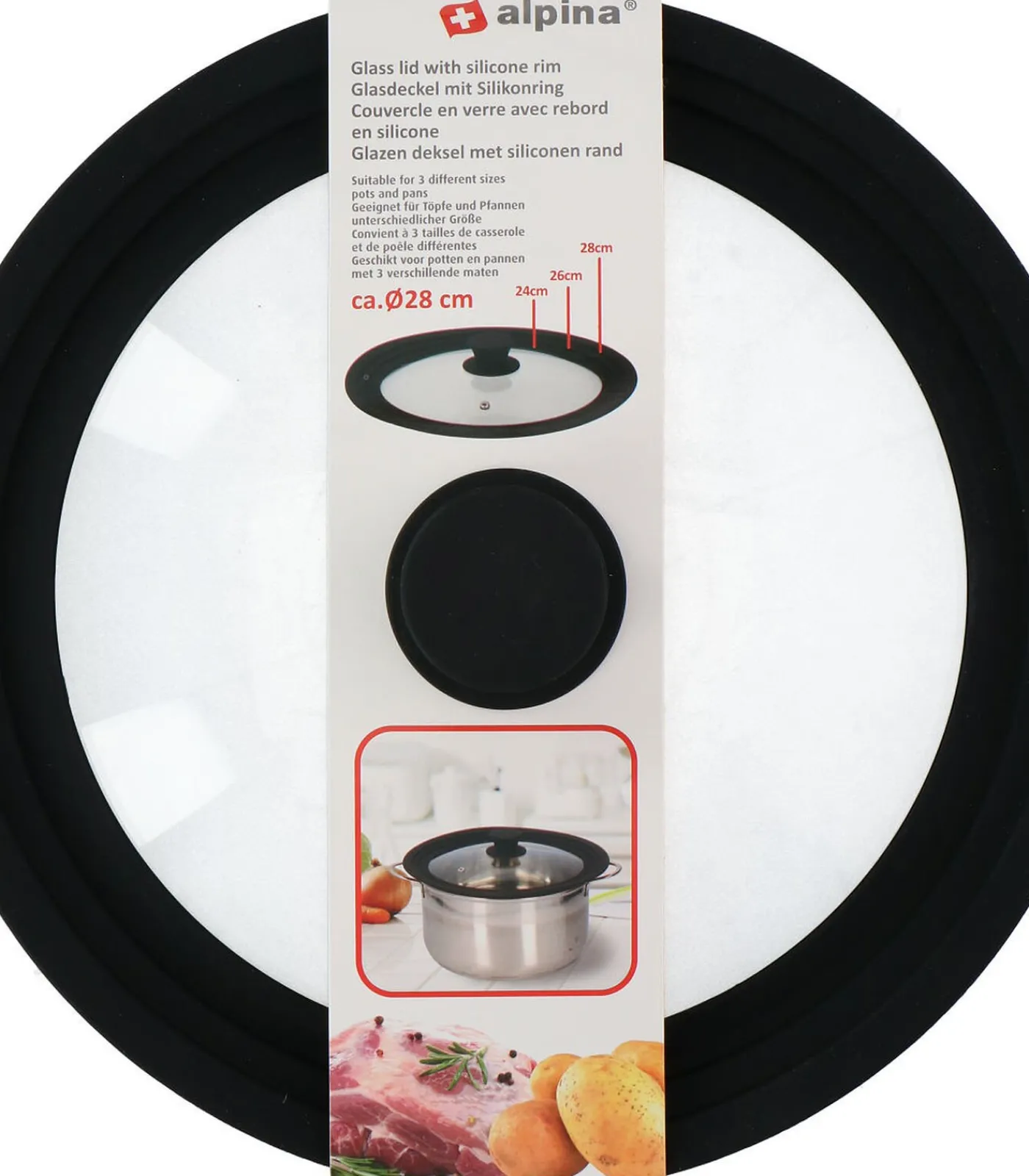 Kinderen Alpina glazen pannendeksel met siliconen rand - universeel 28 cm