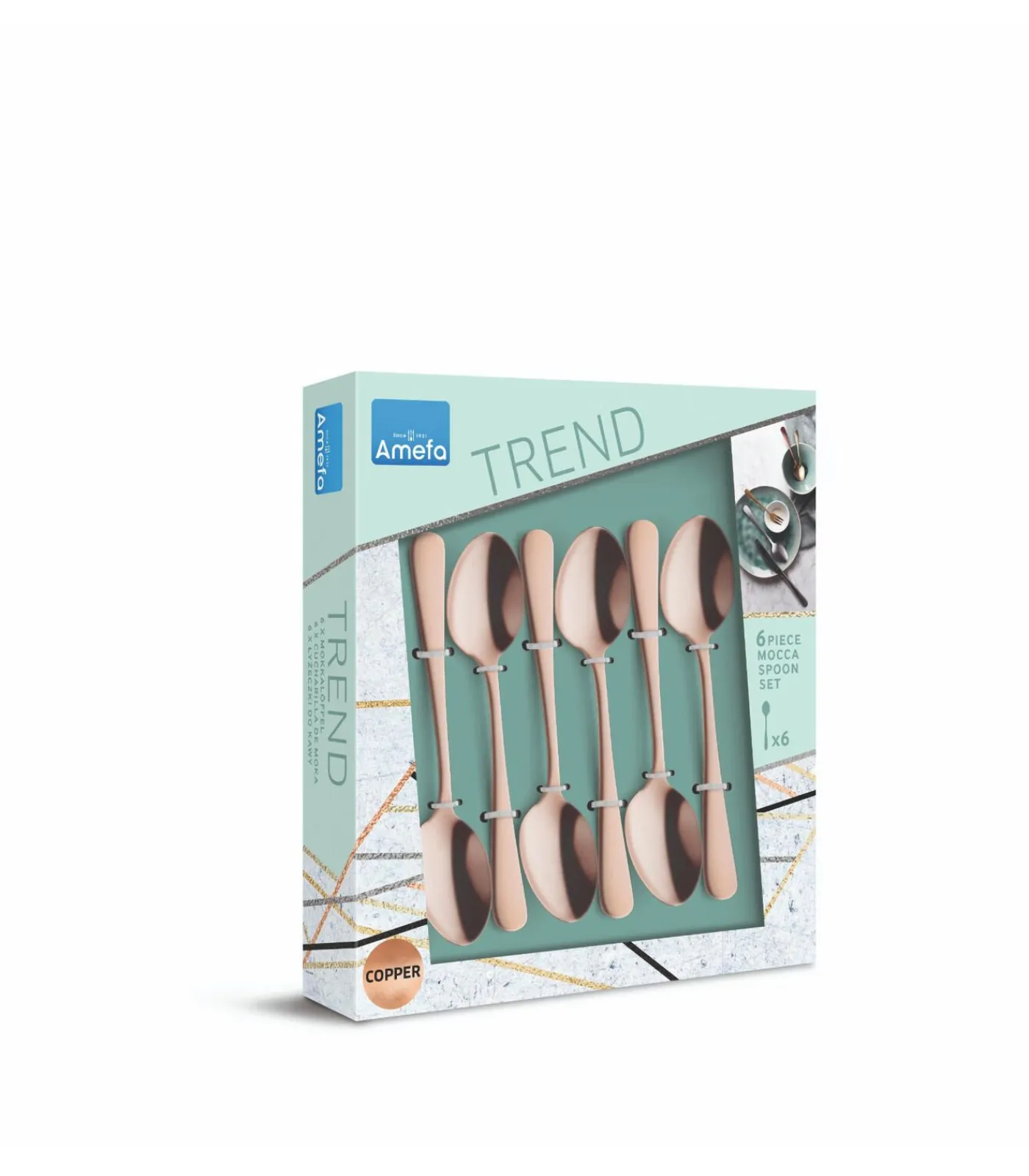 Amefa theelepels koper set - 6 stuks mat koper bestek