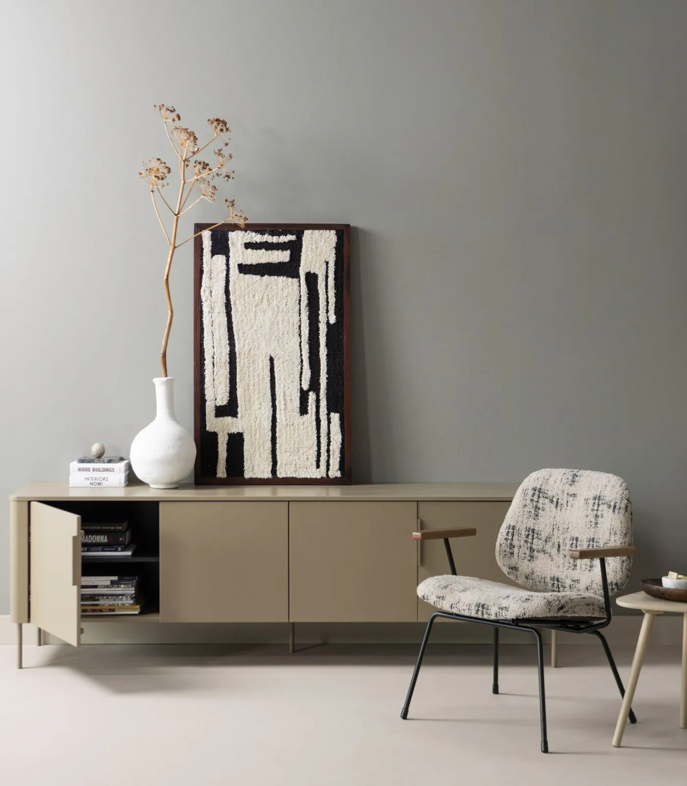 Anka Wanddeco - Katoen/Hout - Zwart/Wit - 90x60x10 Decoratie