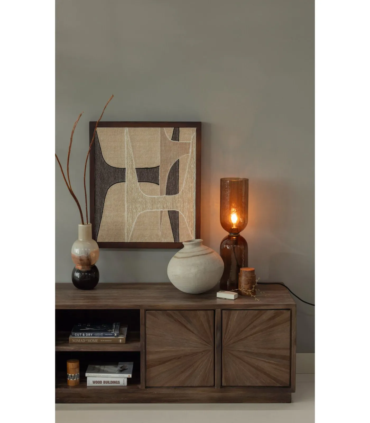 WOOOD Anno Wanddeco - Katoen/Hout - Naturel/Bruin - 90x60x10