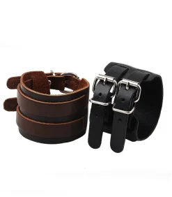 Sale Armband Heren - Breed Bruin Leder met Dubbele Gesp Heren Armbanden