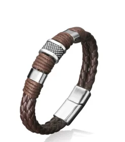 Heren TrendFox Armband Heren - Bruin Leer met Stalen Accenten