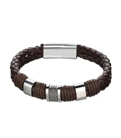Heren TrendFox Armband Heren - Bruin Leer met Stalen Accenten