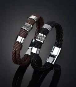 Heren TrendFox Armband Heren - Bruin Leer met Stalen Accenten