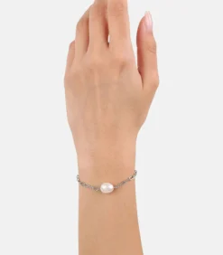 DAMES s.Oliver Armband m.Anh. voor dames, roestvrij staal, gekweekte zoetwaterparel