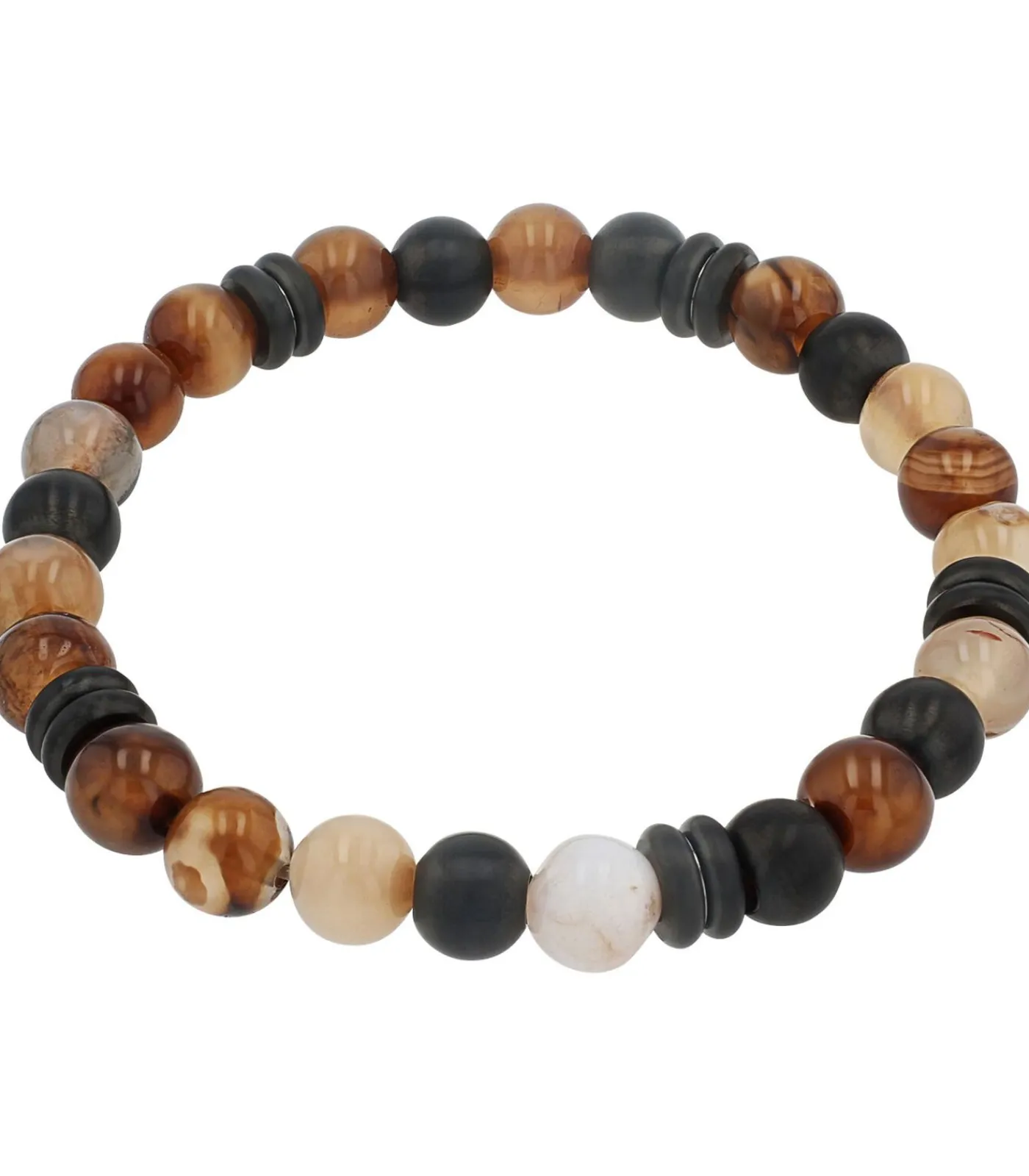 Heren s.Oliver Armband voor mannen, roestvrij staal, stalen kralen, agaat