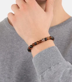 Heren s.Oliver Armband voor mannen, roestvrij staal, stalen kralen, agaat