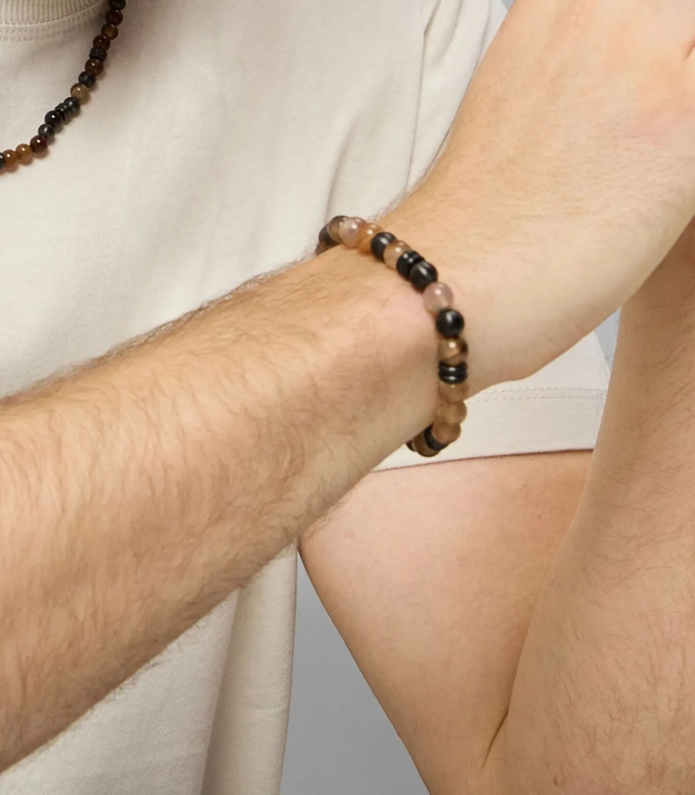 Heren s.Oliver Armband voor mannen, roestvrij staal, stalen kralen, agaat