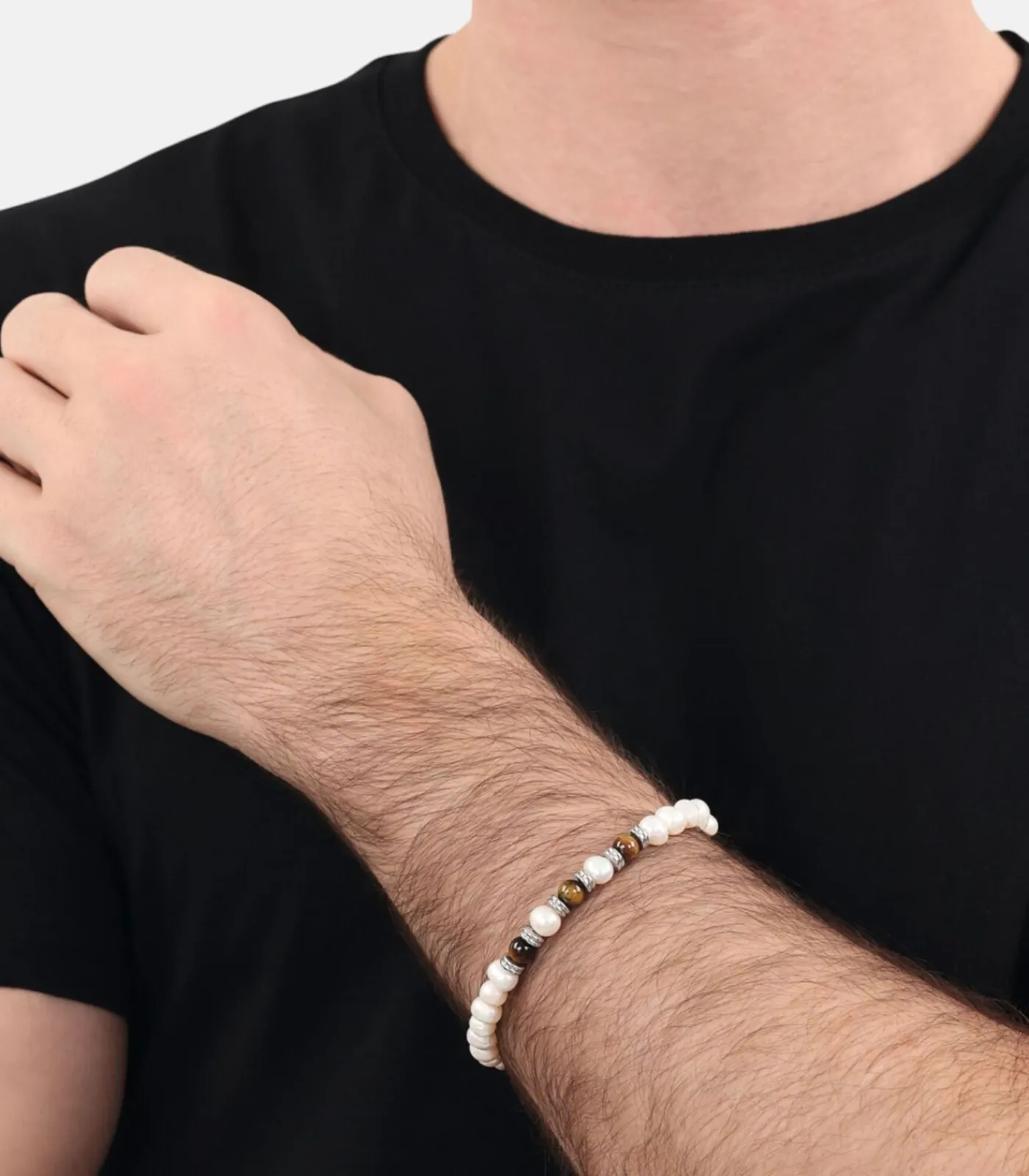Clearance Armband voor mannen, roestvrij staal, tijgeroog, gekweekte zoetwaterparel Heren Armbanden