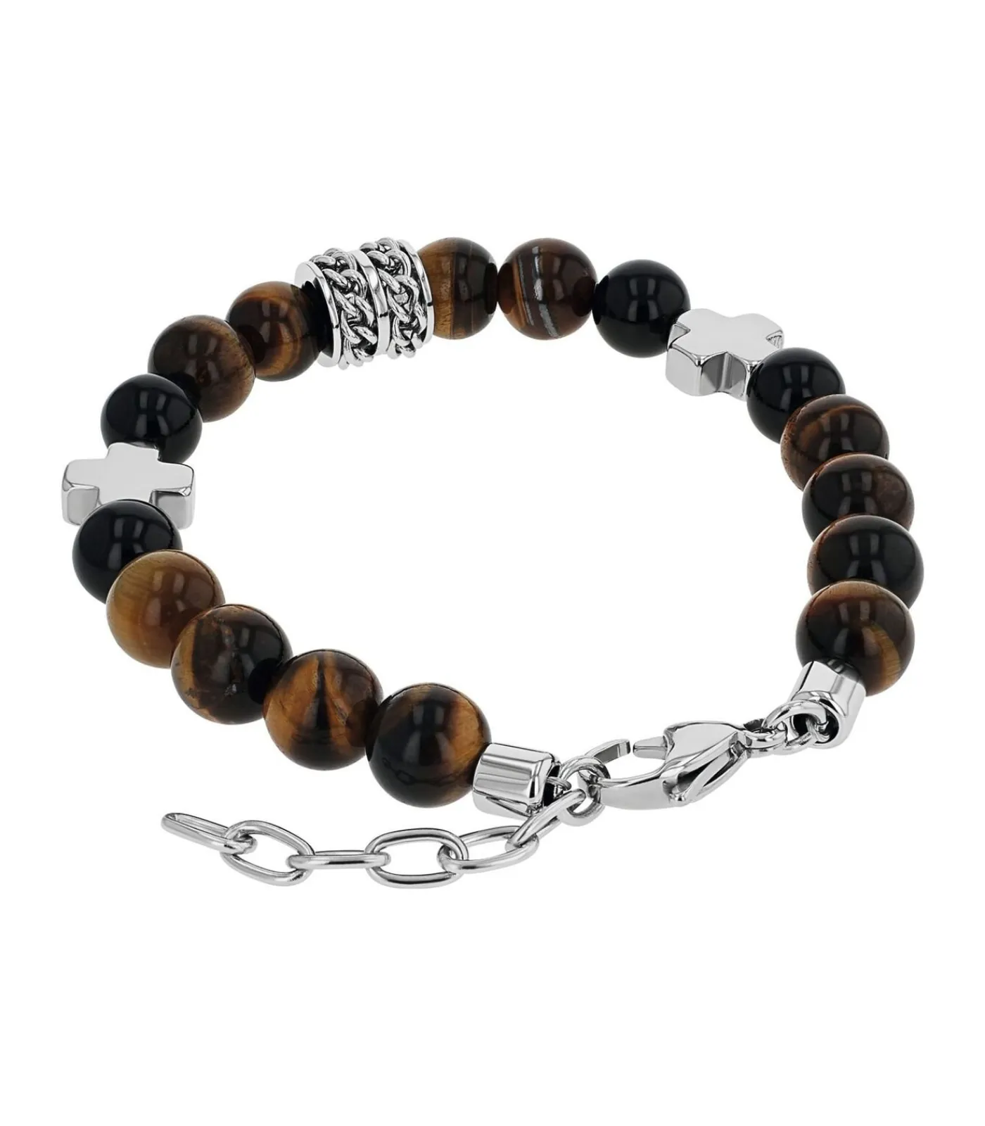 Heren Amor Armband voor mannen, roestvrij staal, tijgeroog, agaat