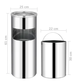 vidaXL Asbak/prullenbak Hotel 30 L roestvrij staal