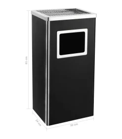 vidaXL Asbak/prullenbak Hotel 45 L staal zwart