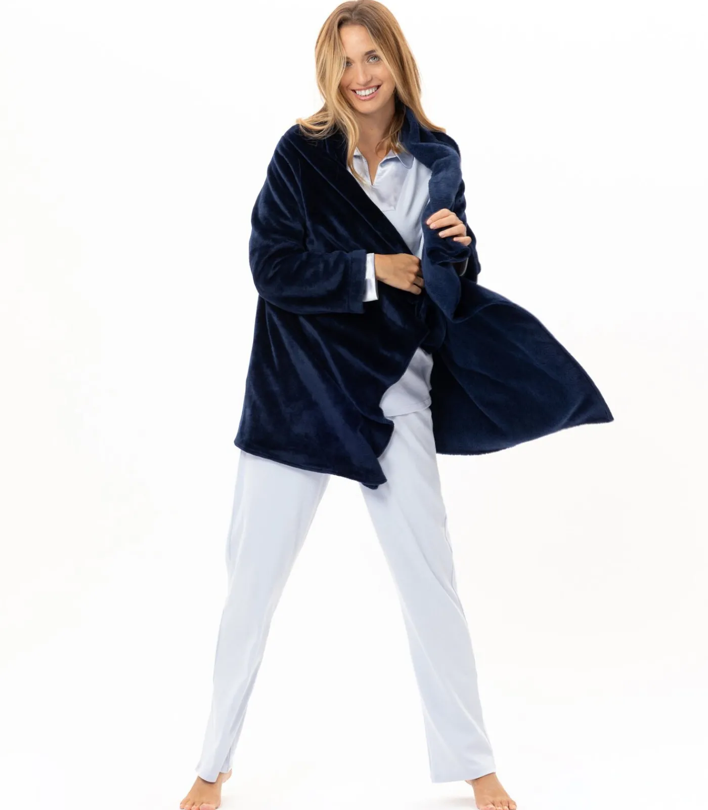 Clearance Asymmetrische jas van flanellen pluche ESSENTIEL 179 DAMES Loungewear