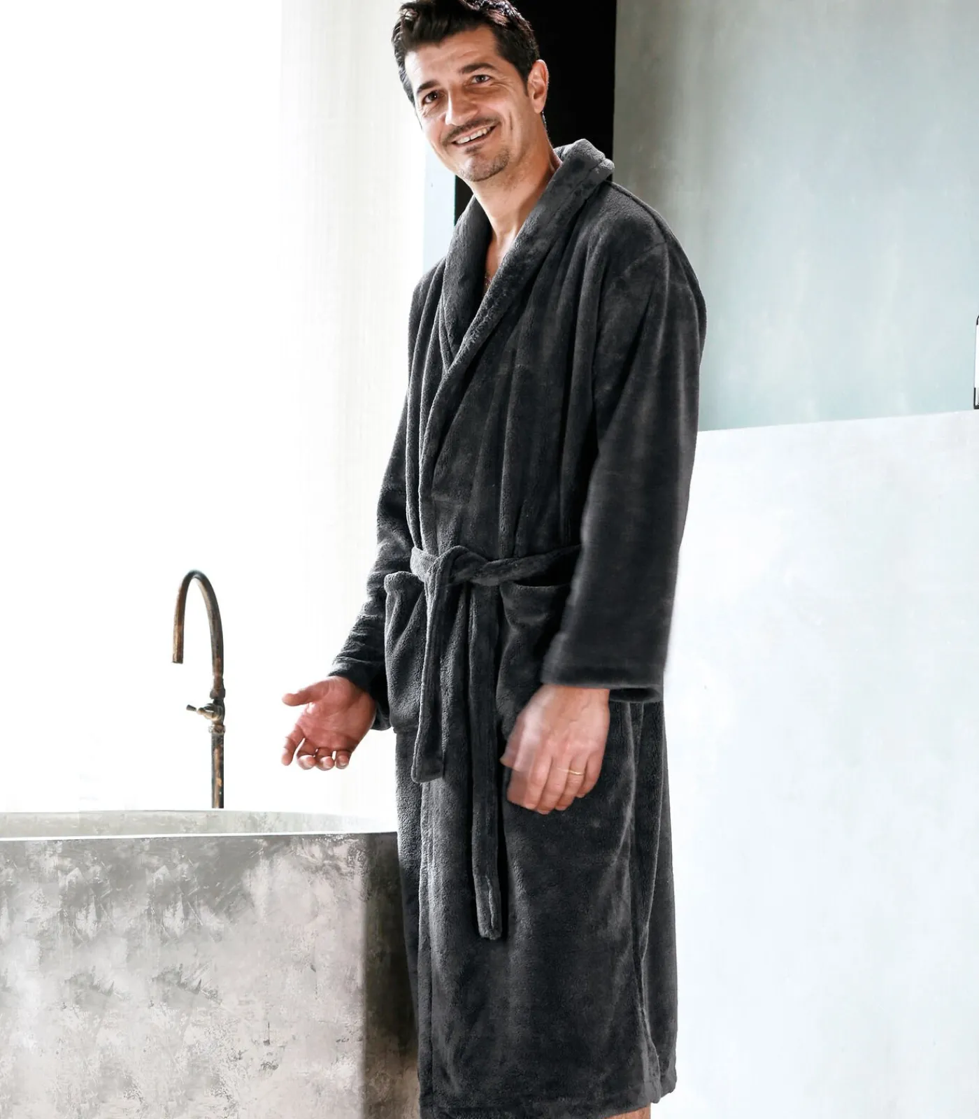 Heren Blanc des Vosges ATHENA Anthracite - Badjas unisex microvezel