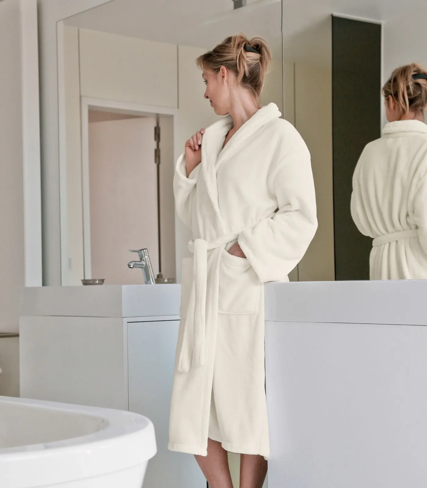 Best ATHENA Ivoire - Badjas unisex microvezel DAMES Badjassen