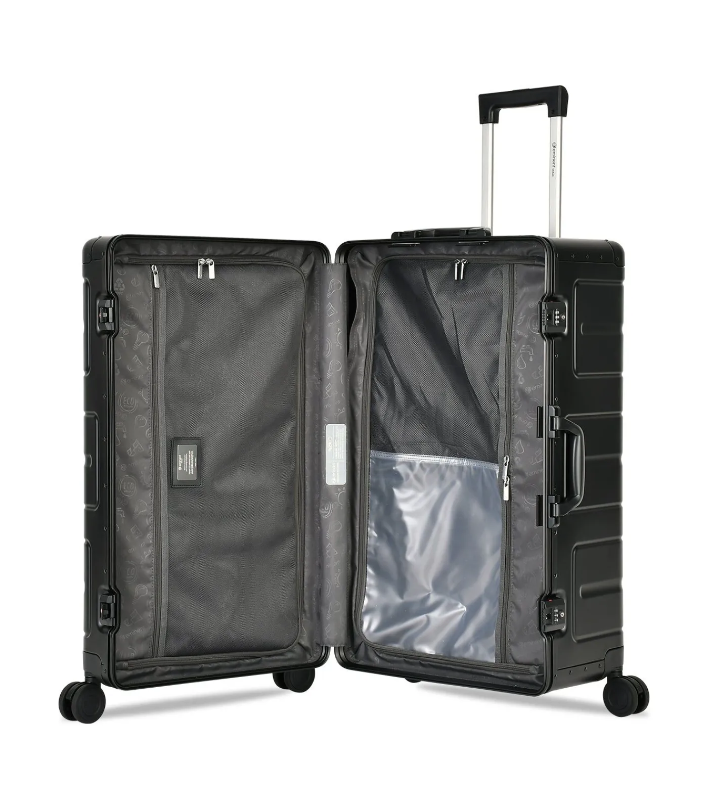 New Athens Aluminium Trunk Koffer 4 Wielen Zwarte Trolleys