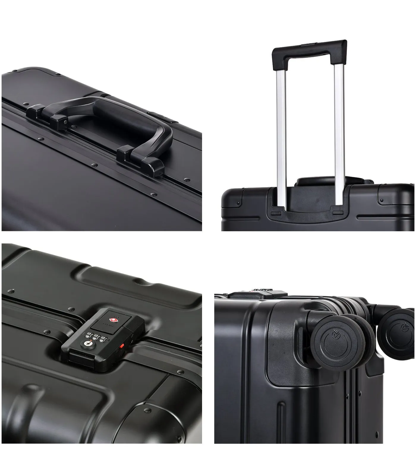 New Athens Aluminium Trunk Koffer 4 Wielen Zwarte Trolleys