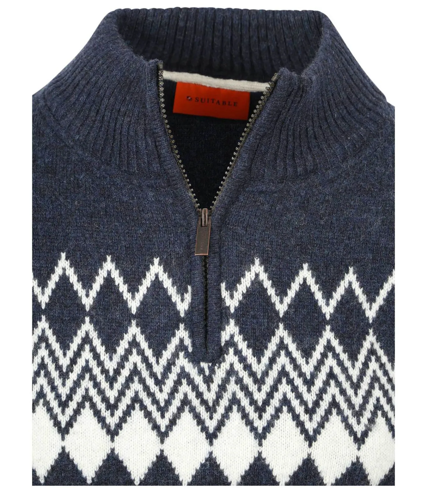 Heren Suitable Avery Nordic Half Zip Trui Wolblend Navy