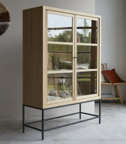 New Babeth - Hoge vitrinekast van massief eikenhout Meubels