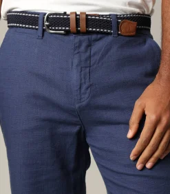 Heren Deeluxe BAGEL - Riem met marineblauwe elastische gesp en bruin leer