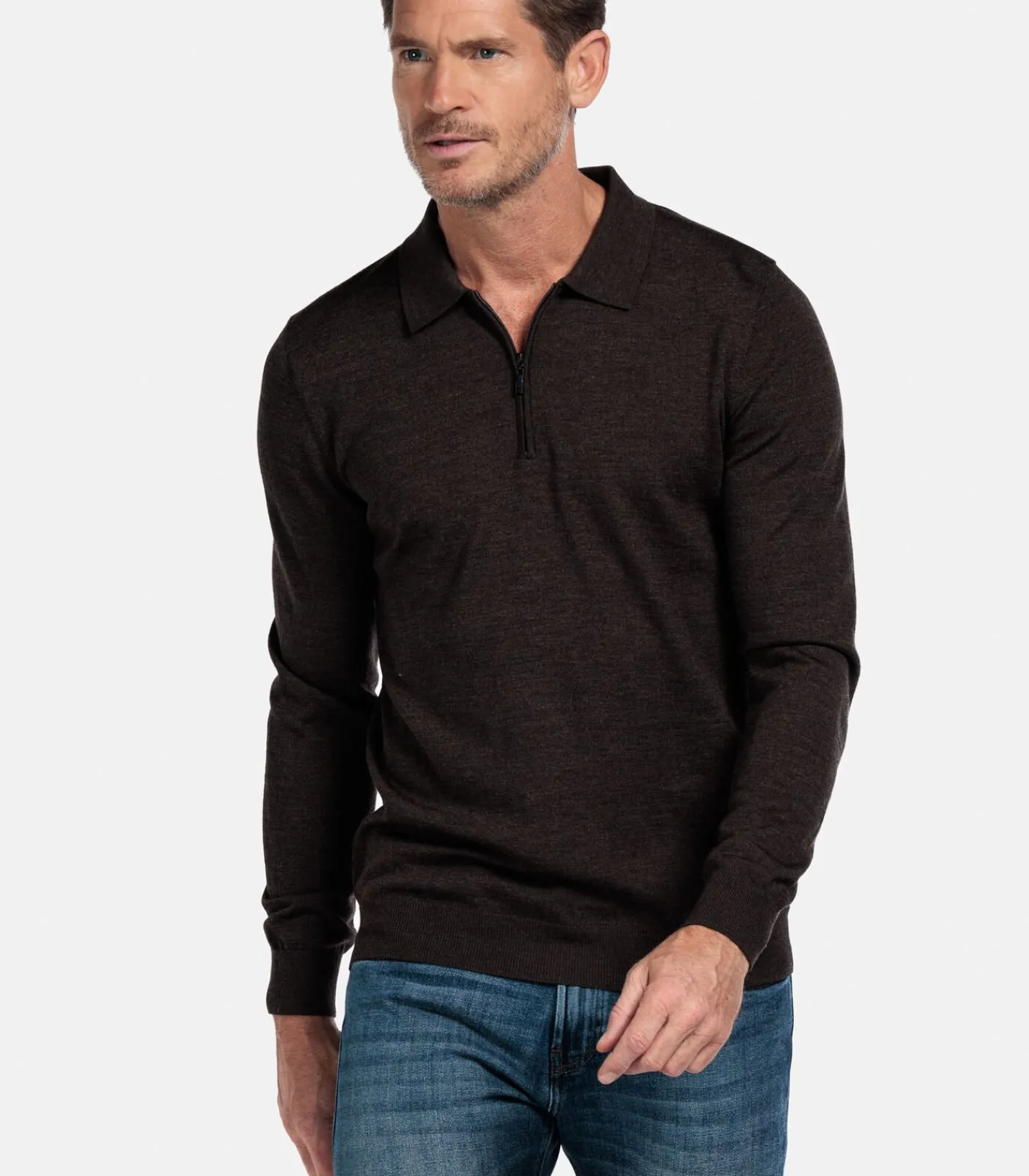 Heren Baileys Merino Wol Pullover - Donkerbruin