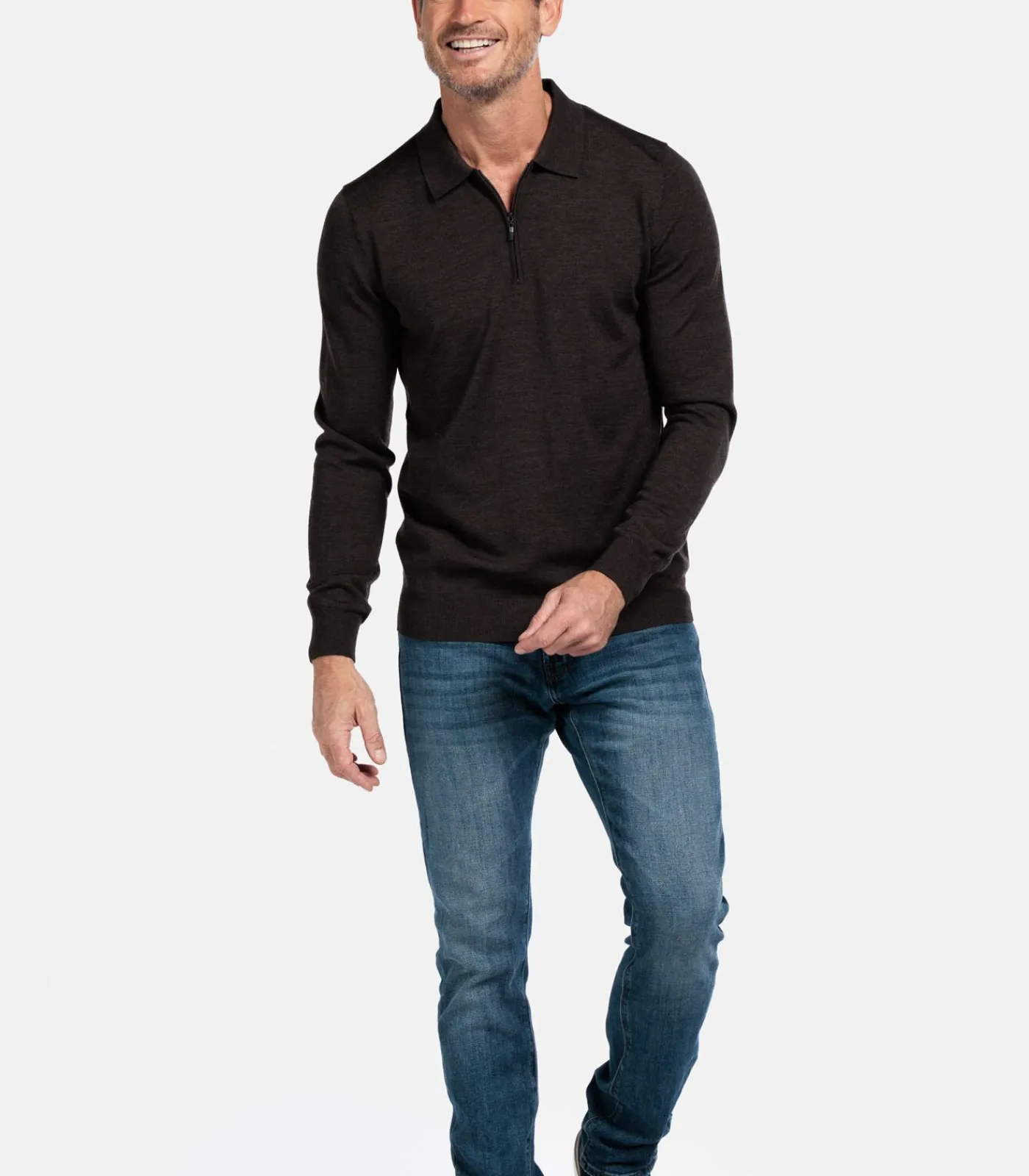 Heren Baileys Merino Wol Pullover - Donkerbruin