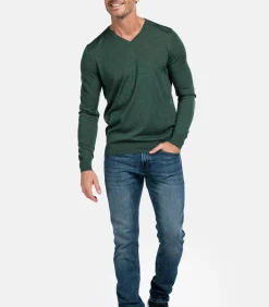 Heren Baileys Merino Wol V-hals Trui – Donkergroen