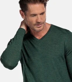Heren Baileys Merino Wol V-hals Trui – Donkergroen