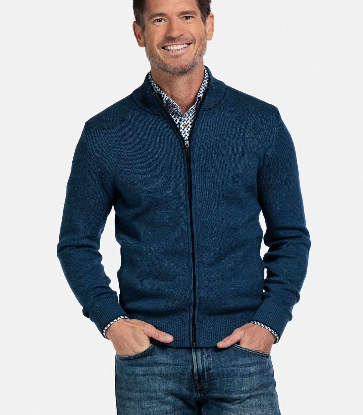 two-tone vest - Middenblauw Heren Truien & Cardigans