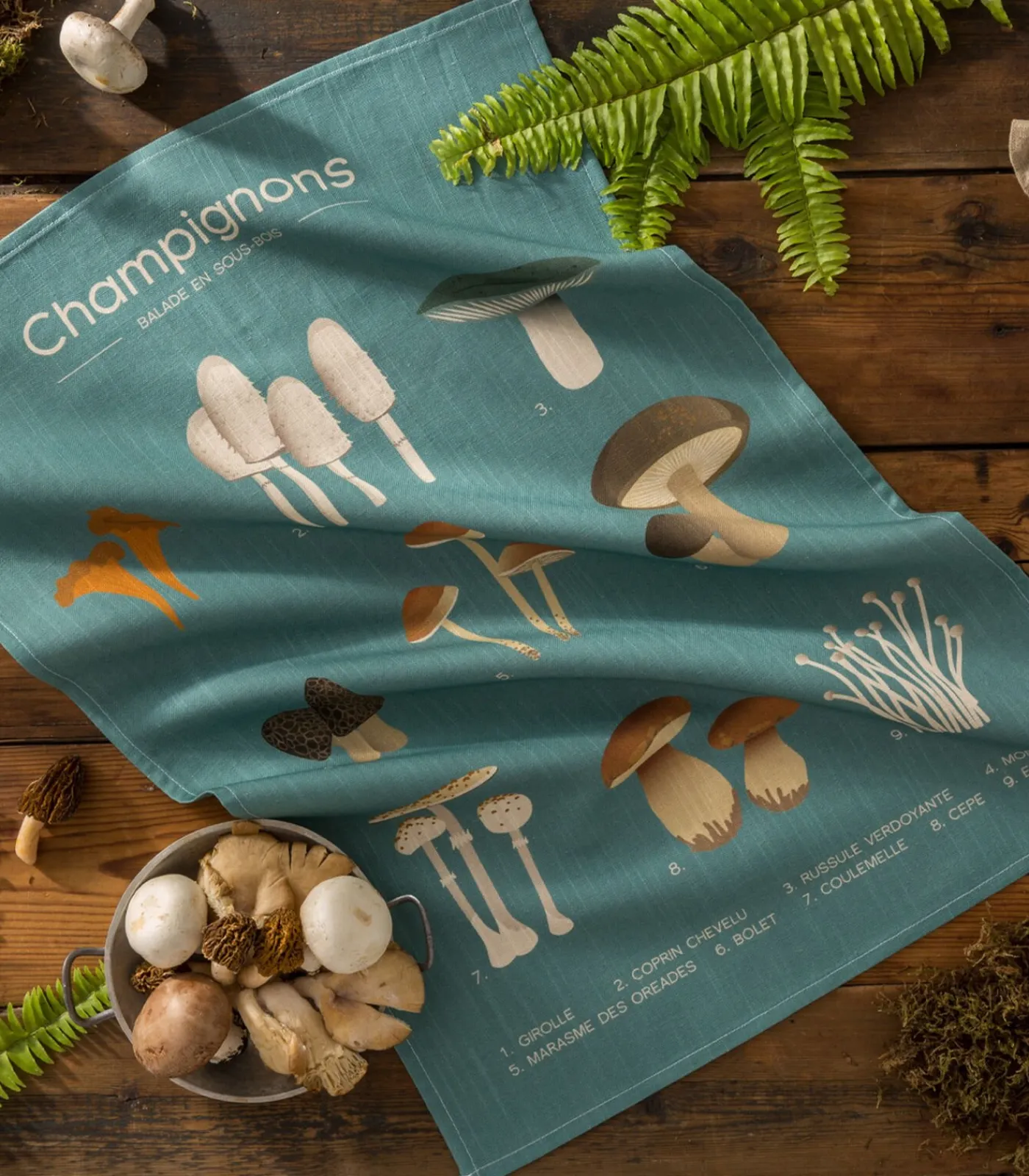 Coucke Balade en sous-bois - Theedoek met print in halflinnen