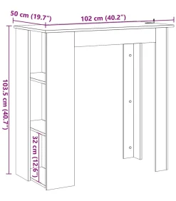 Bartafel met schap 102x50x103,5cm bewerkt hout artisanaal eiken Tafels