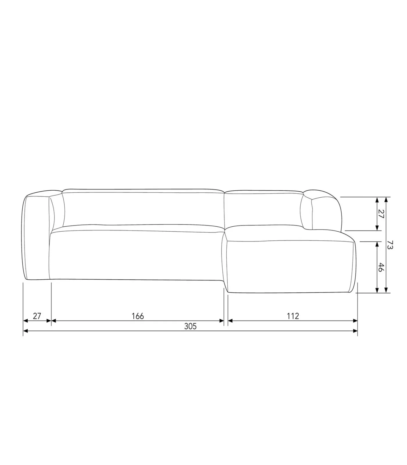 Clearance Bean Hoekbank Rechts - Ribstof - Travertin - 73x305x96 Zetels