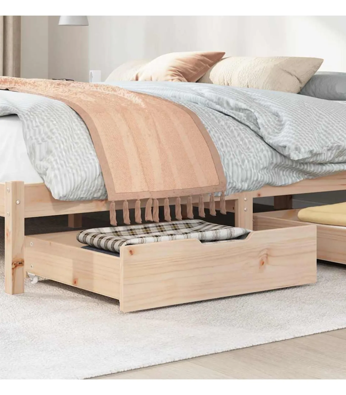 Bedlades 2 st met wieltjes 65x55x17 cm massief grenenhout Organiseren