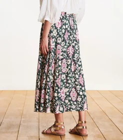 DAMES La Fée Maraboutée Bedrukte lange rok met elastiek in de taille in donkergroen