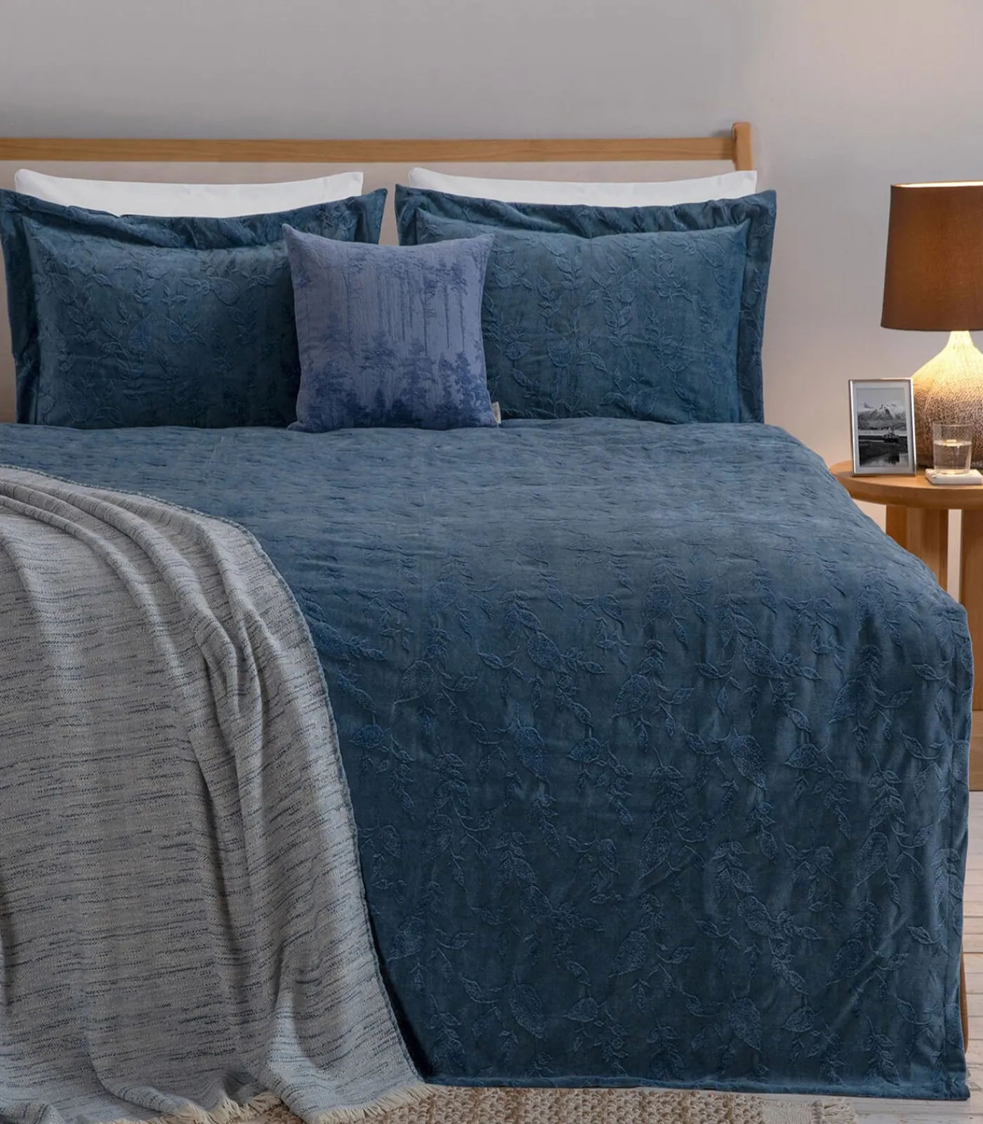 Sale Bedsprei 2 personen Folha 240x260 cm Nachtblauw (1 Bedsprei, 2 Kussenslopen) Bedspreien