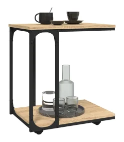 Discount Bijzettafel met wieltjes 50x35x55,5 cm hout sonoma eikenkleurig Tafels