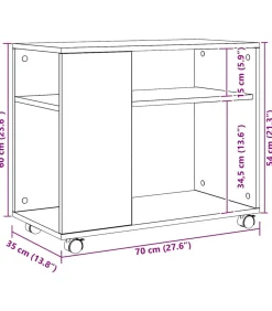 vidaXL Bijzettafel met wieltjes 70x35x60 cm hout artisanaal eikenkleur